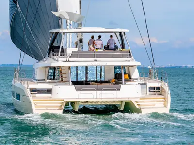 Exterior view of Daiquiri, a Lagoon Sixty 5 catamaran at Athens, Greece