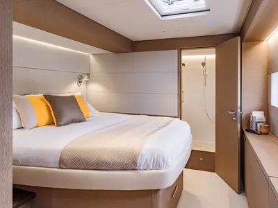 Cabin on Daiquiri, a Lagoon Sixty 5 catamaran at Athens, Greece