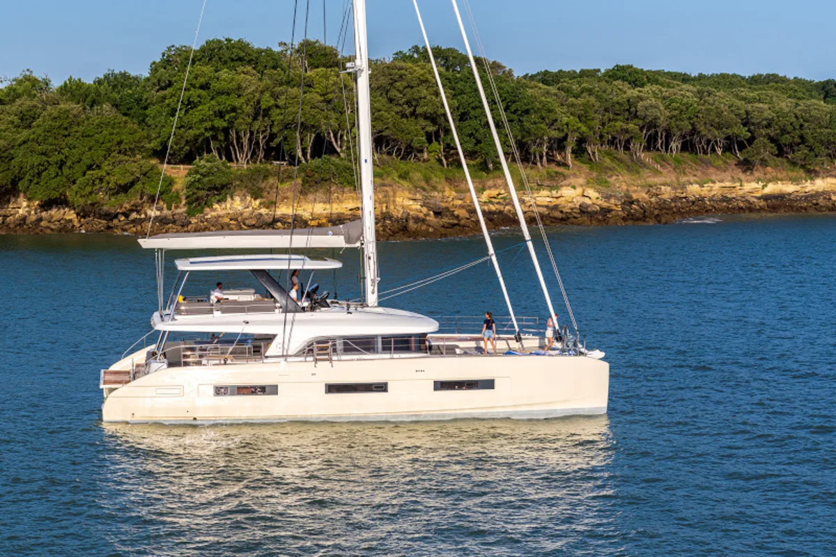 Exterior view of Daiquiri, a Lagoon Sixty 5 catamaran at Athens, Greece