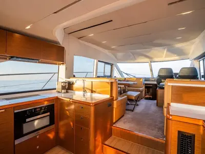 Galley of Ela, a Bavaria R55 Fly motor yacht at Seget Donji, Croatia