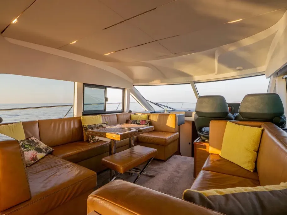 Salon of Ela, a Bavaria R55 Fly motor yacht at Seget Donji, Croatia