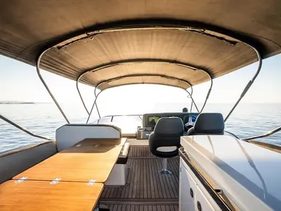 Cockpit of Ela, a Bavaria R55 Fly motor yacht at Seget Donji, Croatia