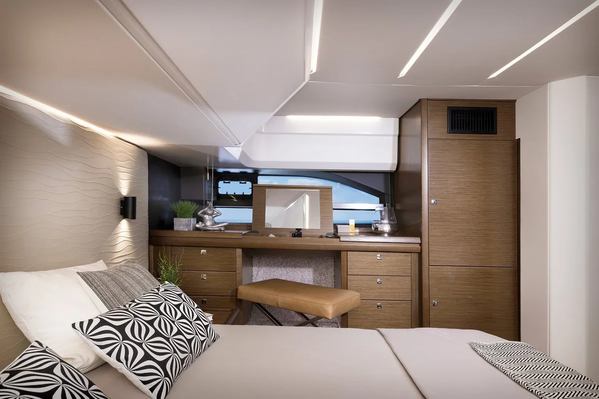 Cabin on Ela, a Bavaria R55 Fly motor yacht at Seget Donji, Croatia
