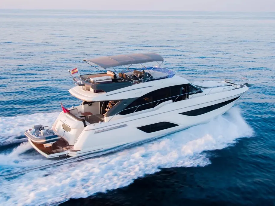 Exterior view of Ela, a Bavaria R55 Fly motor yacht at Seget Donji, Croatia