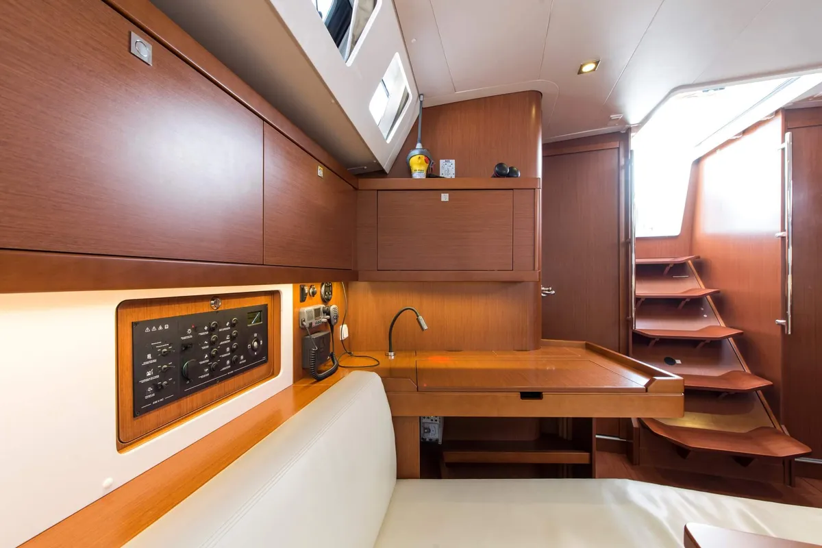 Salon of Rafaella, a Beneteau Oceanis 45 sailboat at Volos, Greece