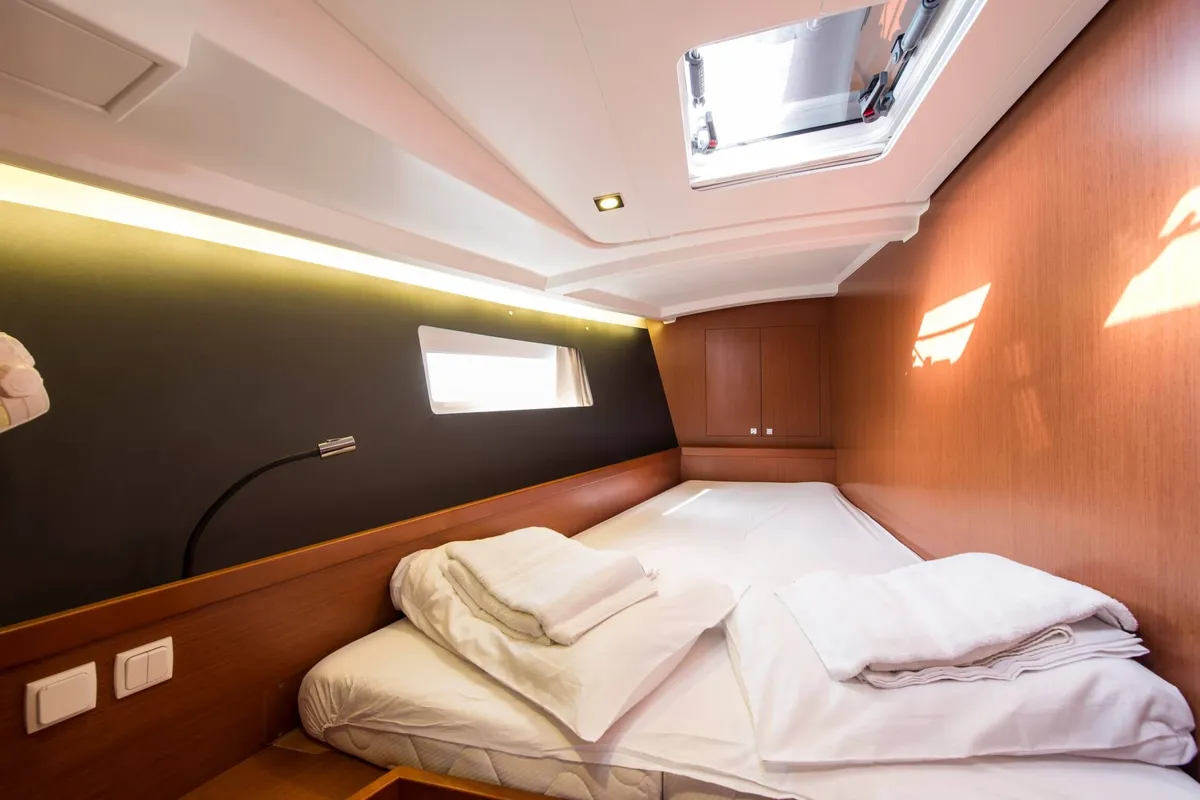 Cabin on Rafaella, a Beneteau Oceanis 45 sailboat at Volos, Greece