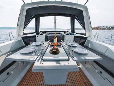 Deck of Rafaella, a Beneteau Oceanis 45 sailboat at Volos, Greece