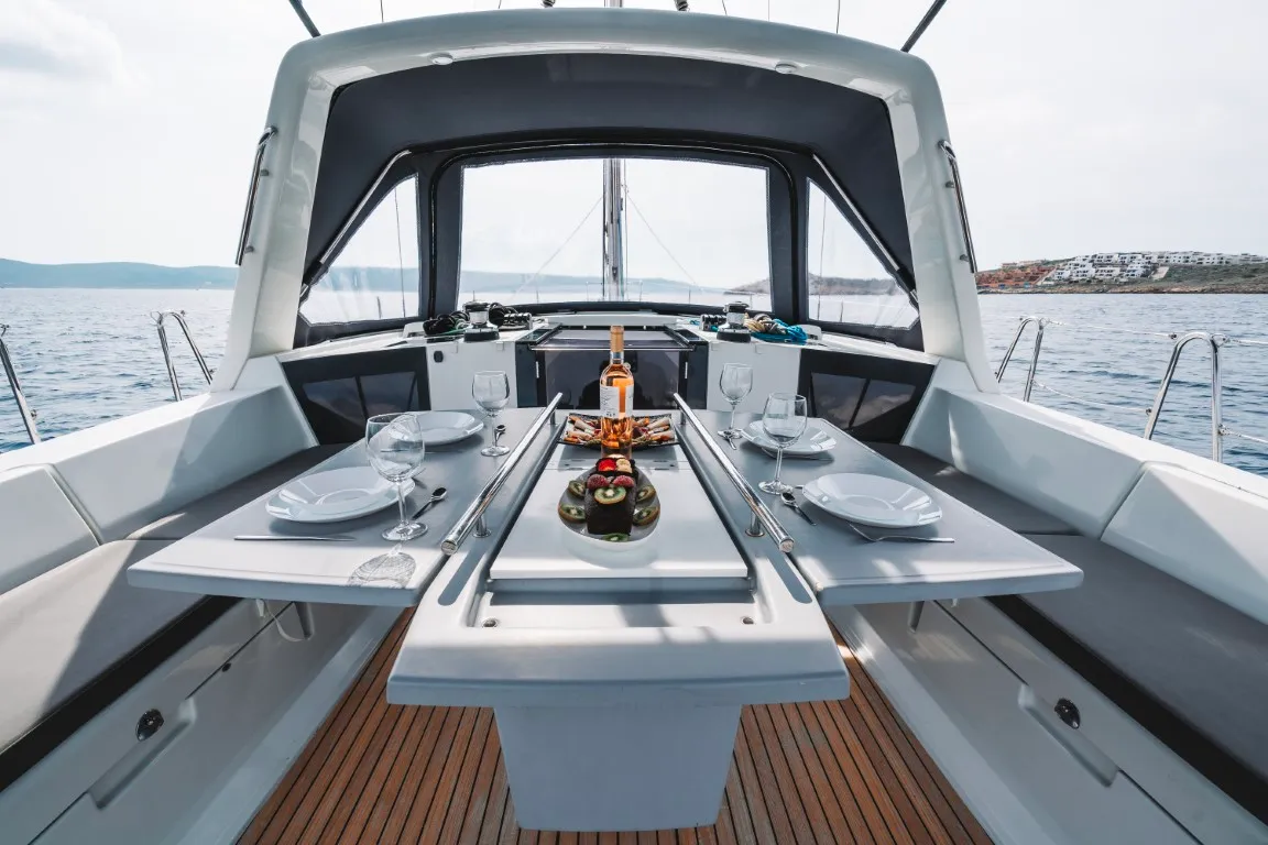 Deck of Rafaella, a Beneteau Oceanis 45 sailboat at Volos, Greece