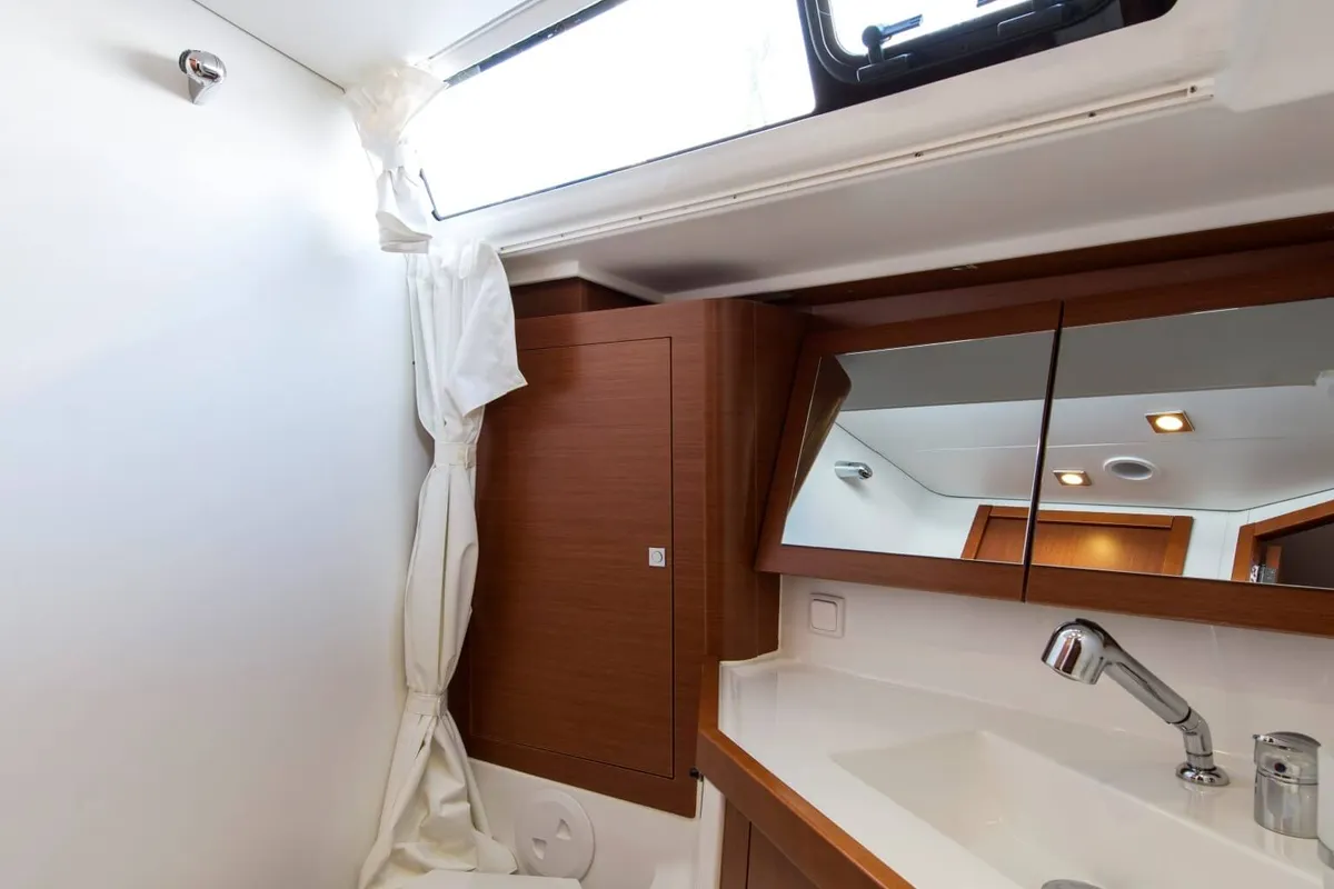 Head on Rafaella, a Beneteau Oceanis 45 sailboat at Volos, Greece