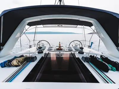 Cockpit of Rafaella, a Beneteau Oceanis 45 sailboat at Volos, Greece