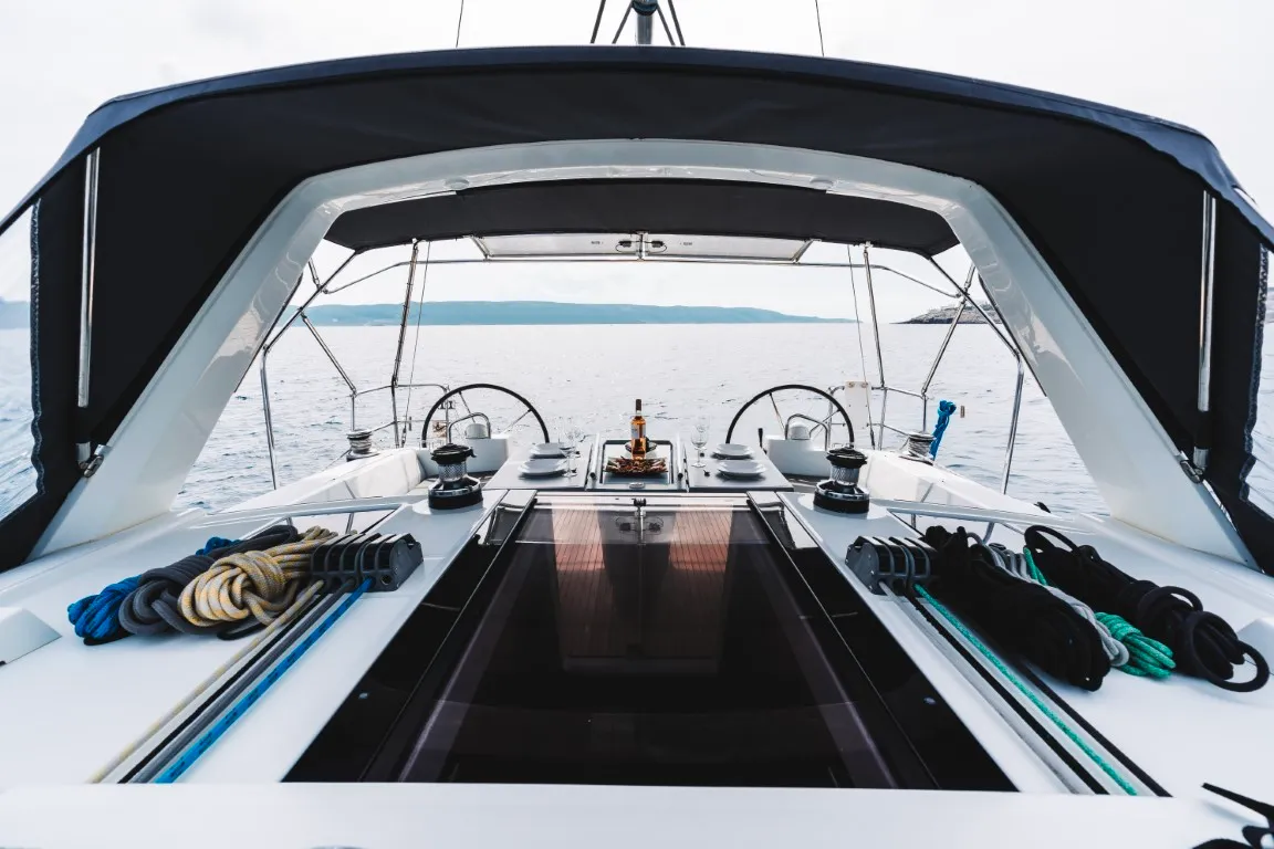 Cockpit of Rafaella, a Beneteau Oceanis 45 sailboat at Volos, Greece