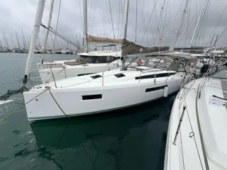 Exterior view of Titzi, a Jeanneau Sun Odyssey 410 sailboat at Palma de Mallorca, Spain