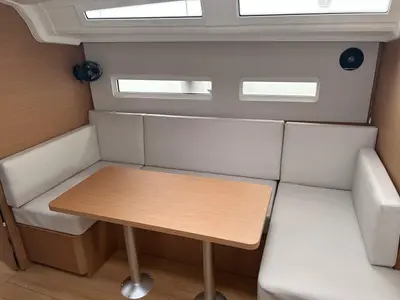 Salon of Titzi, a Jeanneau Sun Odyssey 410 sailboat at Palma de Mallorca, Spain