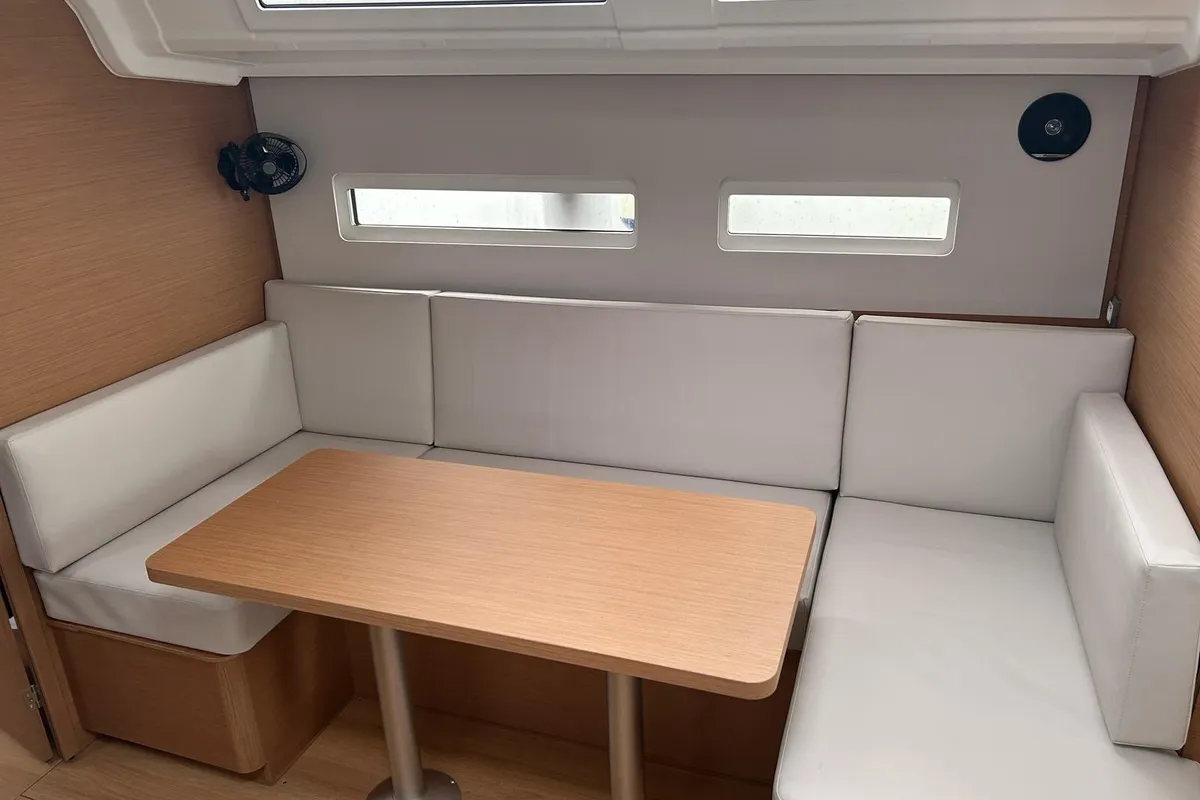 Salon of Titzi, a Jeanneau Sun Odyssey 410 sailboat at Palma de Mallorca, Spain