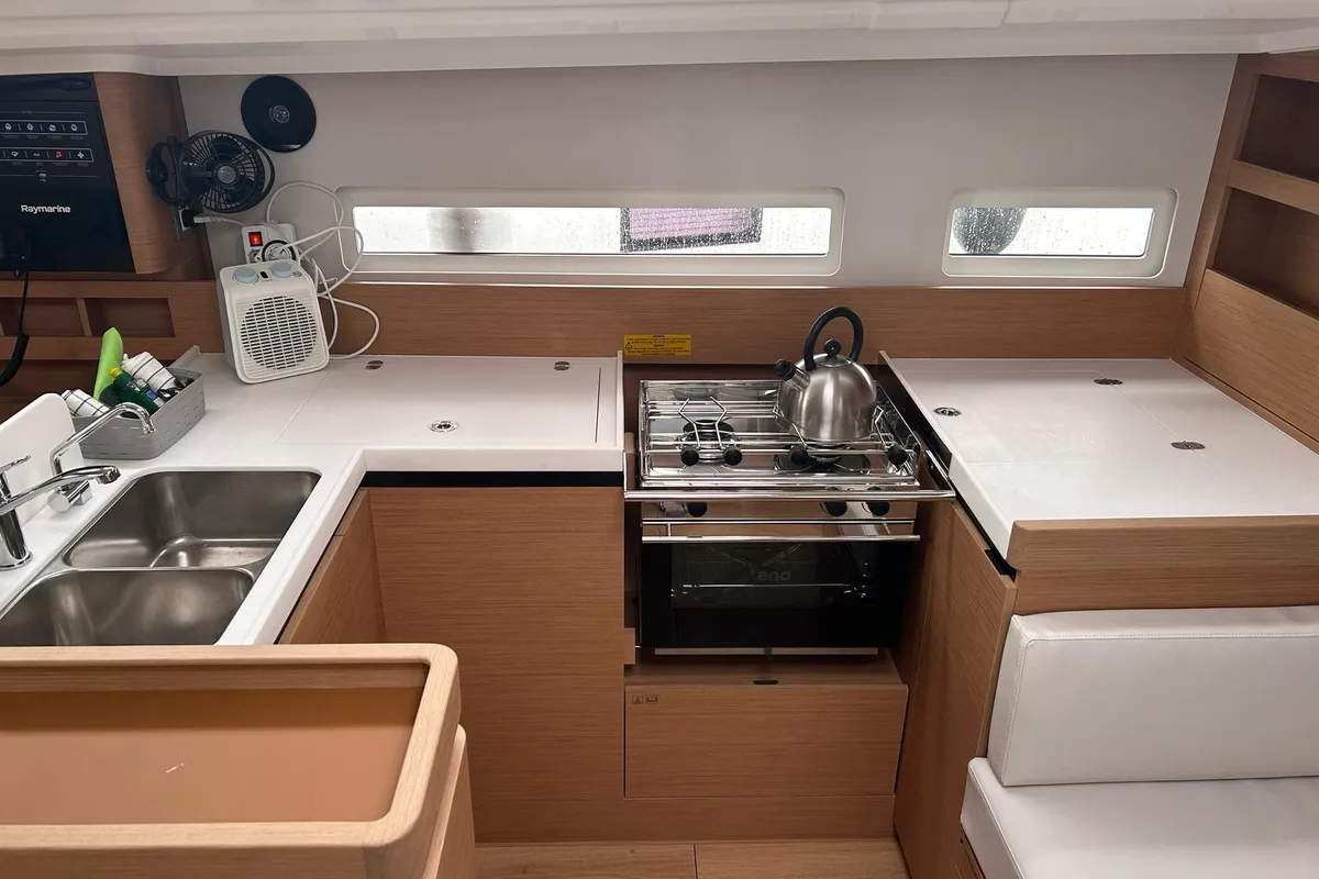 Galley of Titzi, a Jeanneau Sun Odyssey 410 sailboat at Palma de Mallorca, Spain
