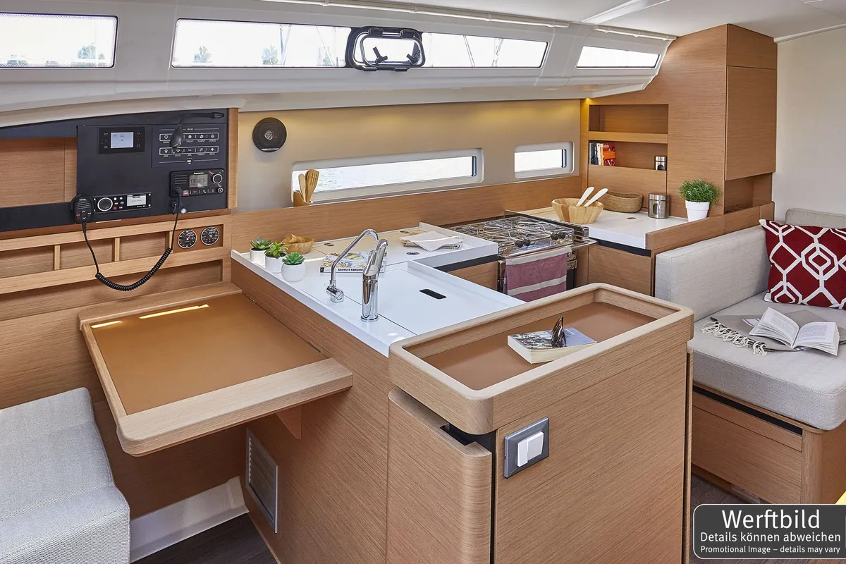 Galley of Titzi, a Jeanneau Sun Odyssey 410 sailboat at Palma de Mallorca, Spain
