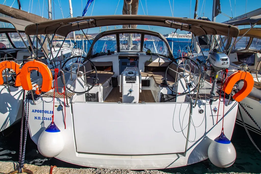 Exterior view of Apostolis, a Jeanneau Sun Odyssey 440 sailboat at Zakynthos Municipal Unit, Greece