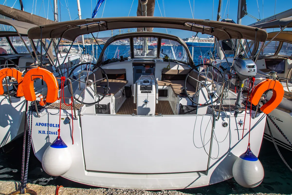 Exterior view of Apostolis, a Jeanneau Sun Odyssey 440 sailboat at Zakynthos Municipal Unit, Greece