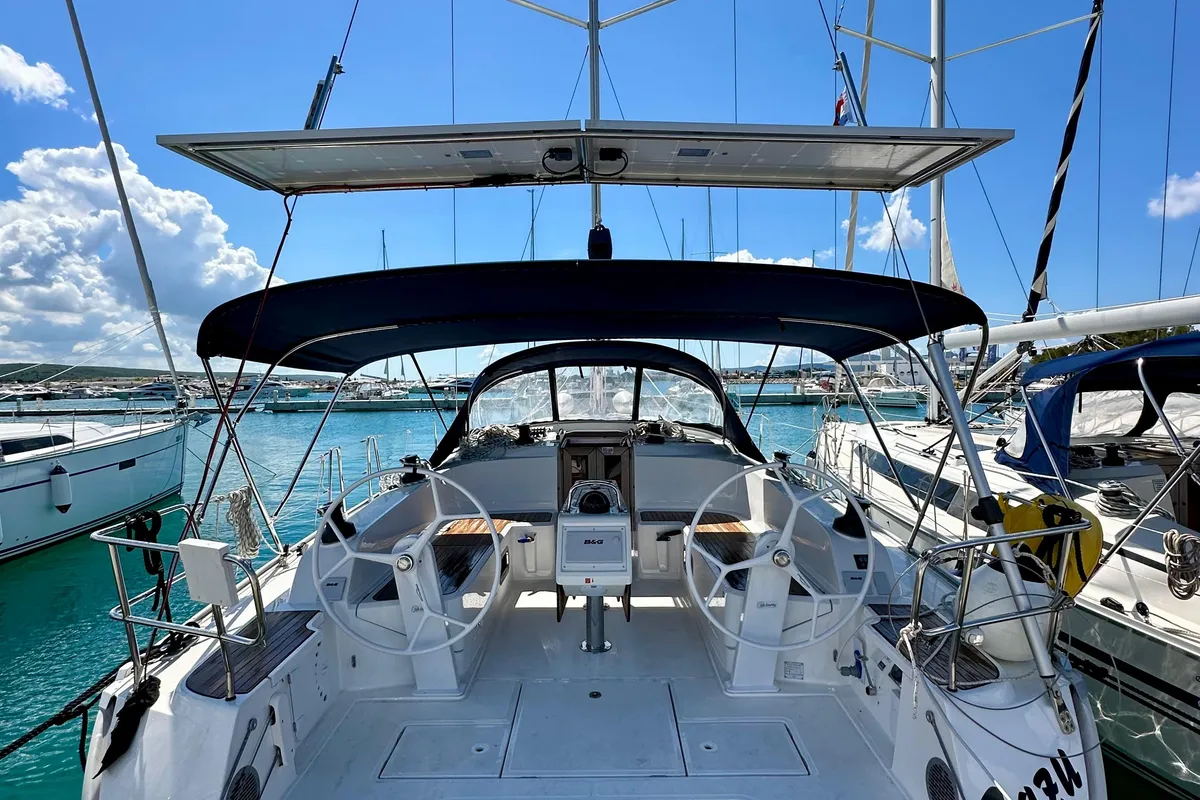 Cockpit of Zazu, a Bavaria Cruiser 46 sailboat at Sukošan, Croatia
