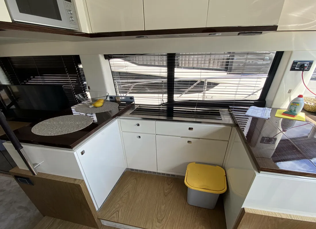 Galley of Sid One, a Sessa Fly 47 motor yacht at Grad Šibenik, Croatia
