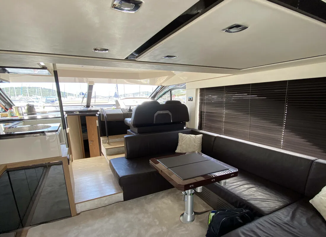 Salon of Sid One, a Sessa Fly 47 motor yacht at Grad Šibenik, Croatia