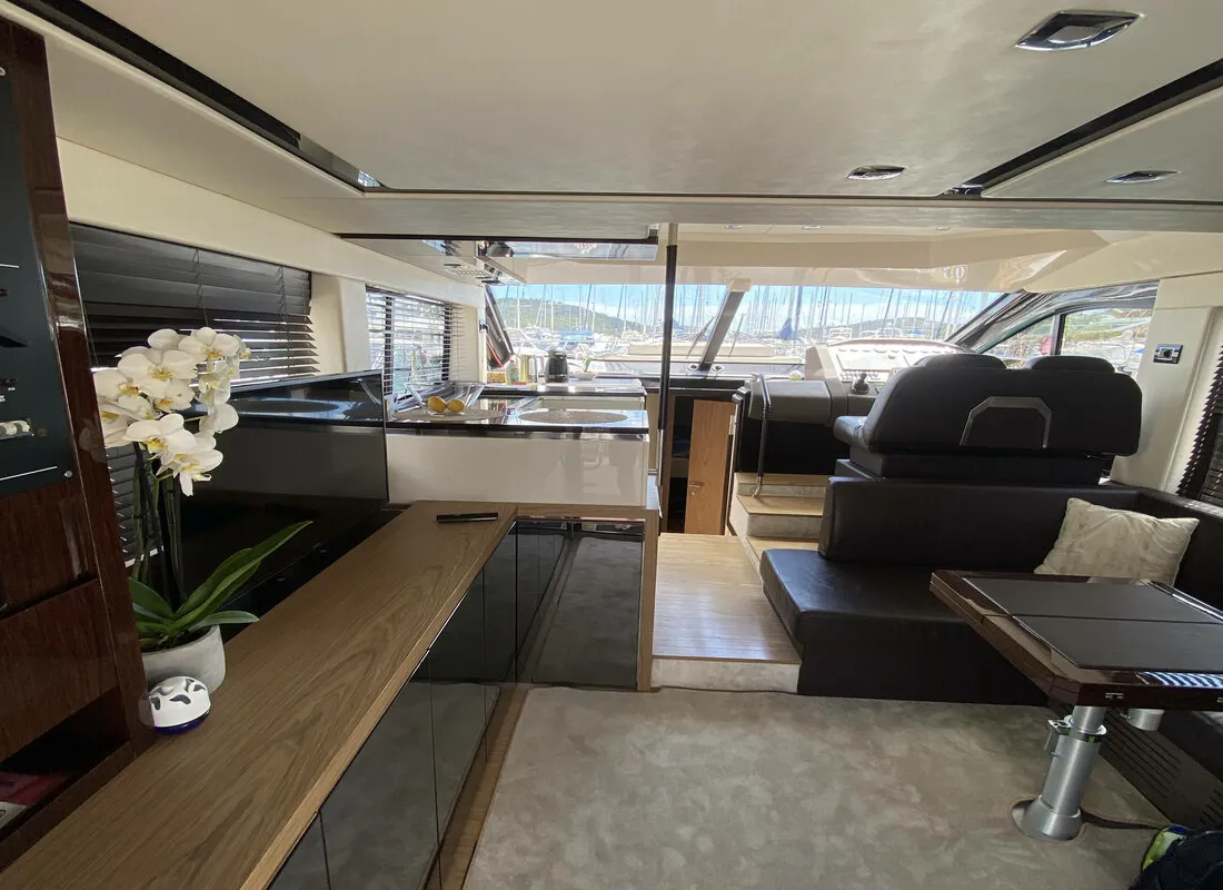 Salon of Sid One, a Sessa Fly 47 motor yacht at Grad Šibenik, Croatia