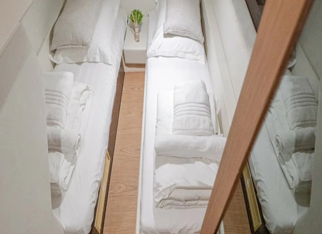 Cabin on Sid One, a Sessa Fly 47 motor yacht at Grad Šibenik, Croatia