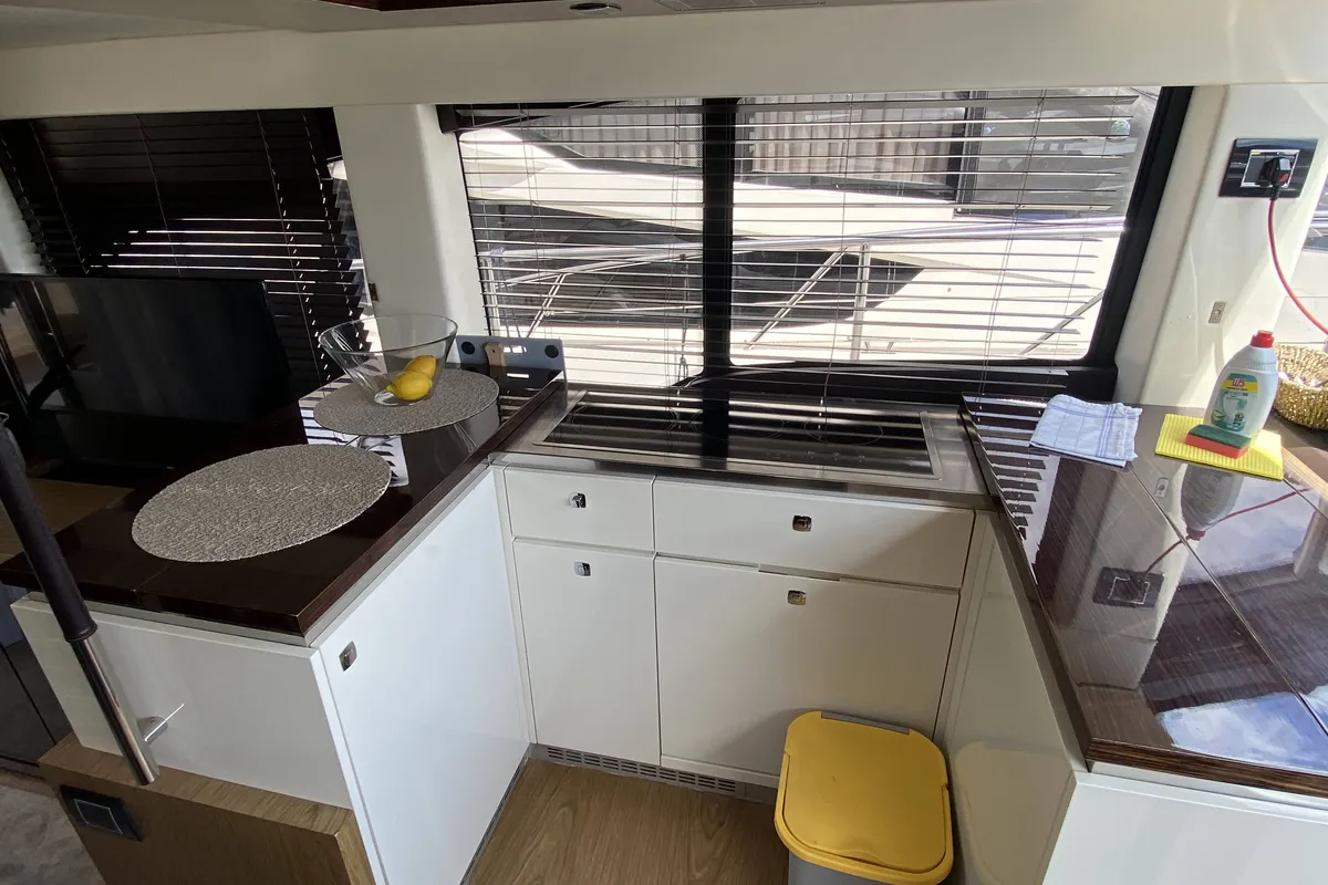 Galley of Sid One, a Sessa Fly 47 motor yacht at Grad Šibenik, Croatia