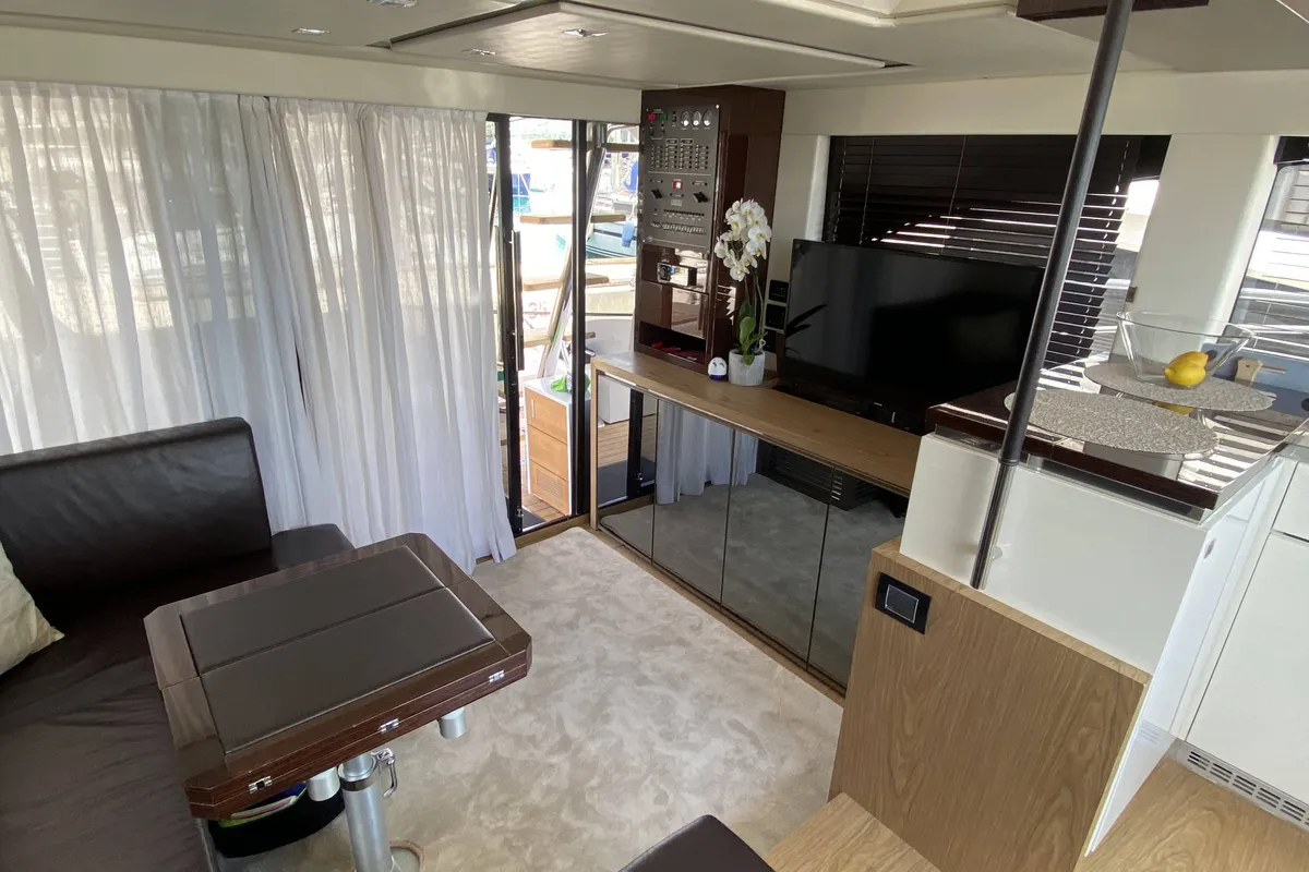 Salon of Sid One, a Sessa Fly 47 motor yacht at Grad Šibenik, Croatia