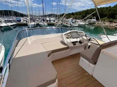 Cockpit of Sid One, a Sessa Fly 47 motor yacht at Grad Šibenik, Croatia