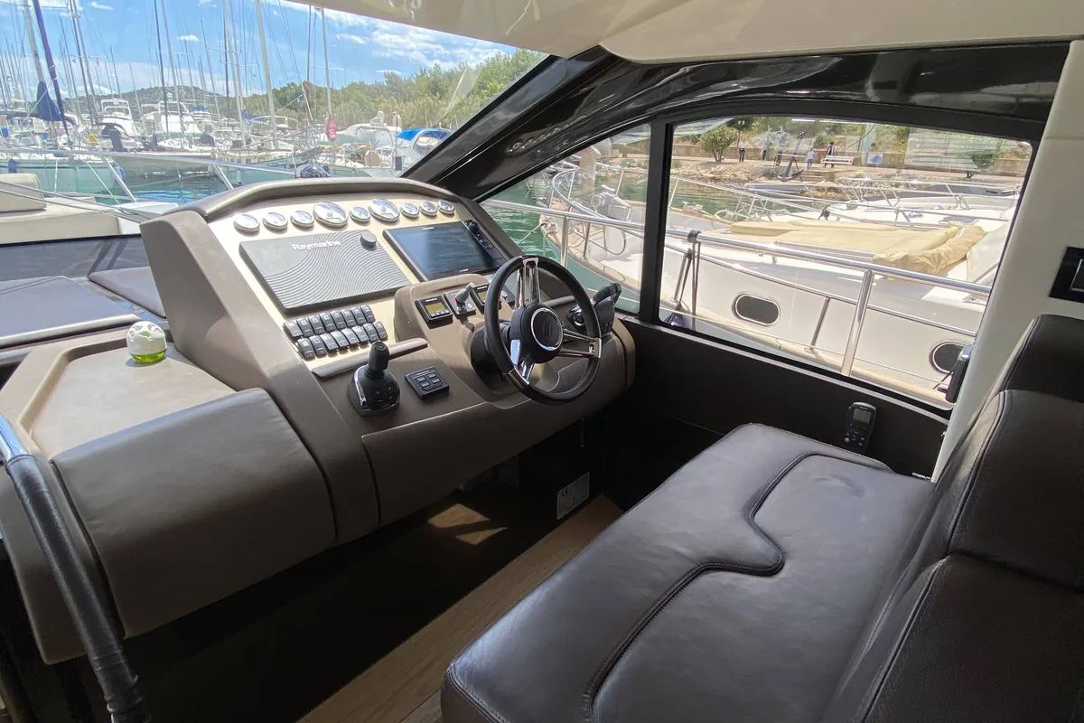 Cockpit of Sid One, a Sessa Fly 47 motor yacht at Grad Šibenik, Croatia