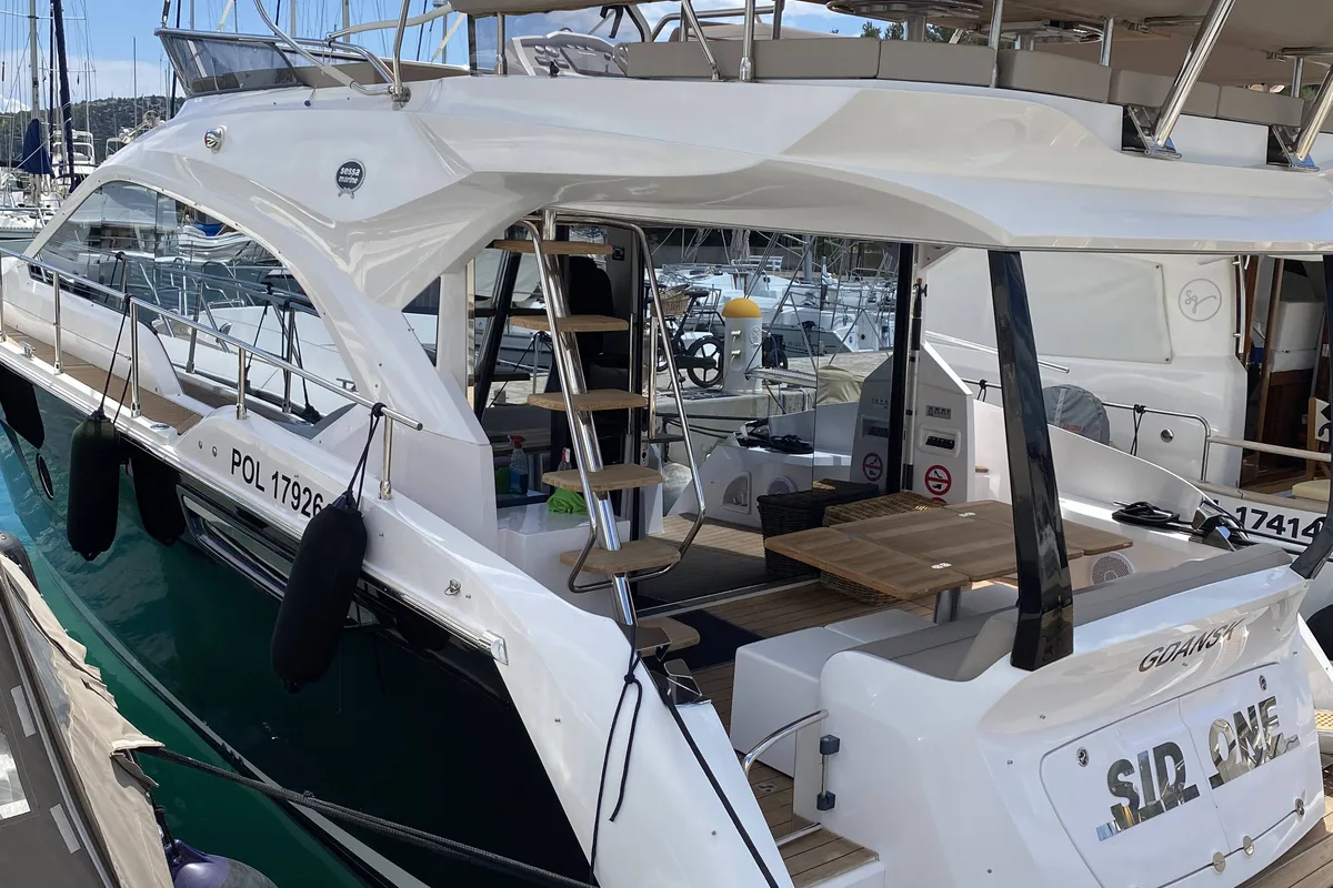 Exterior view of Sid One, a Sessa Fly 47 motor yacht at Grad Šibenik, Croatia