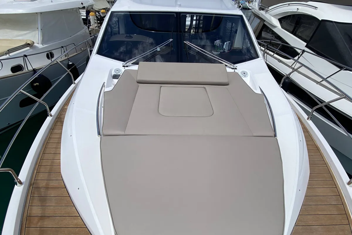 Deck of Sid One, a Sessa Fly 47 motor yacht at Grad Šibenik, Croatia