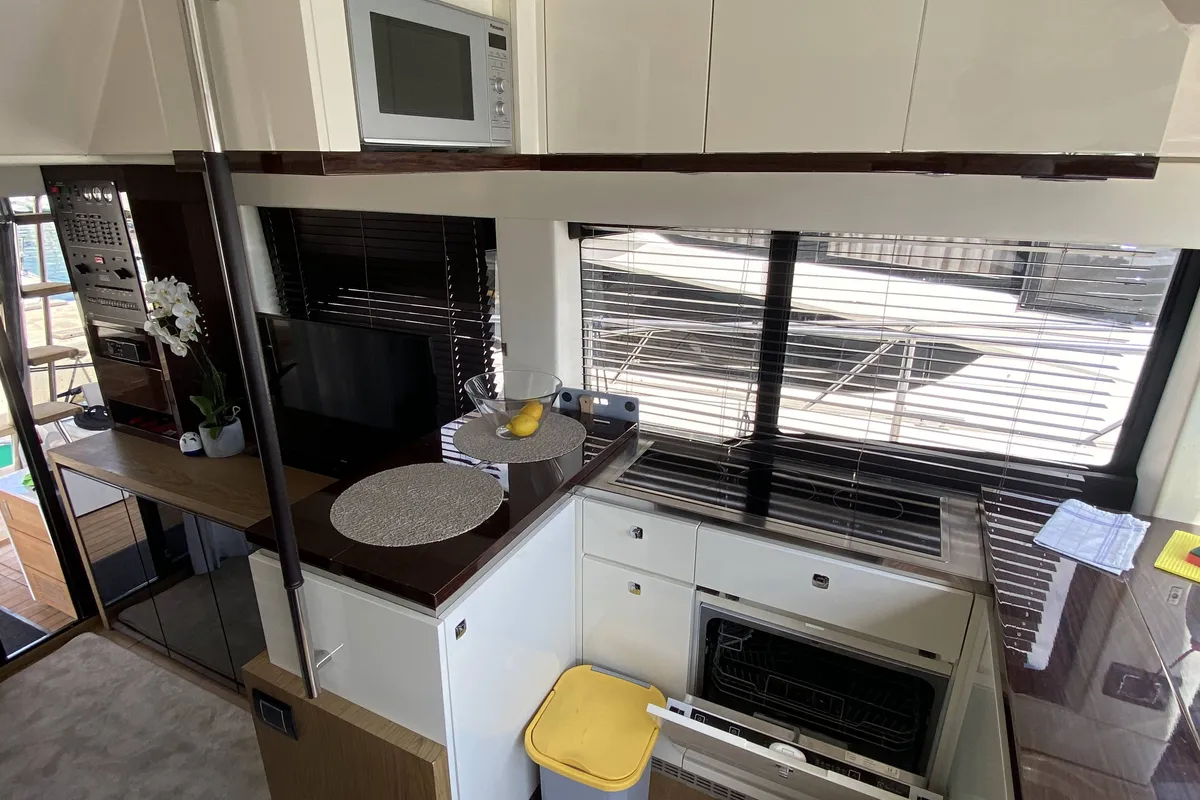 Galley of Sid One, a Sessa Fly 47 motor yacht at Grad Šibenik, Croatia