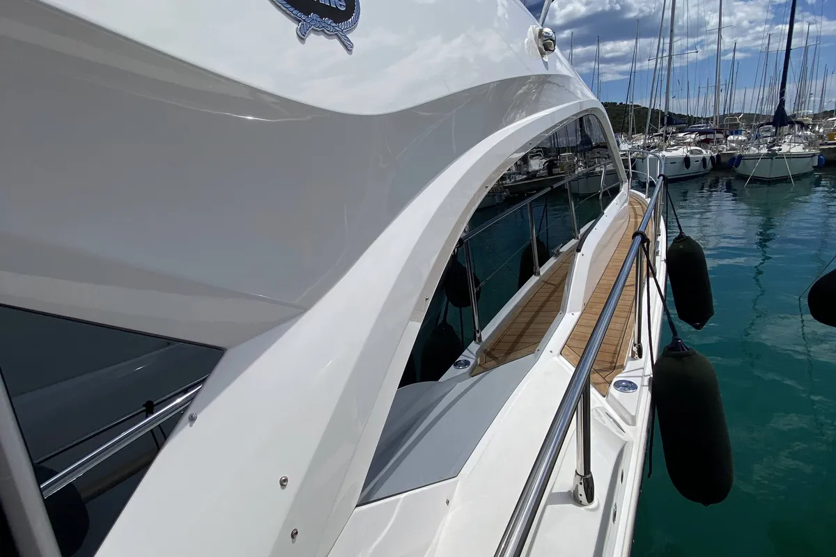 Exterior view of Sid One, a Sessa Fly 47 motor yacht at Grad Šibenik, Croatia
