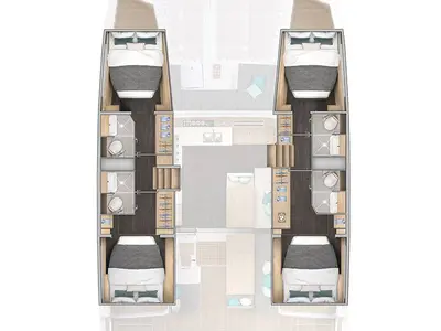 Floor plan of Lagoon 43, a catamaran at Rogoznica, Croatia