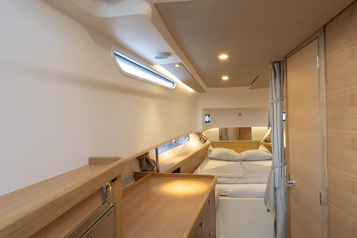 Cabin on POSEIDON, a Nimbus Commuter C11 motorboat at Split, Croatia