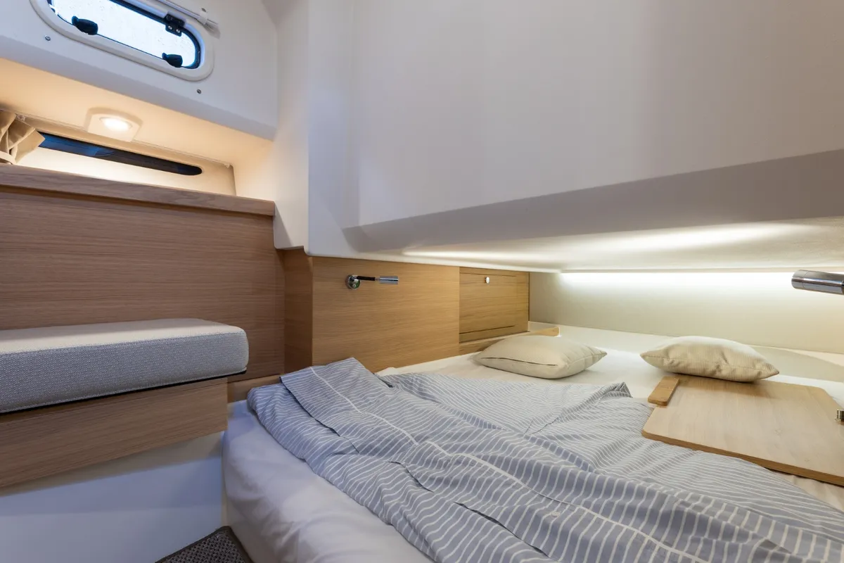 Cabin on POSEIDON, a Nimbus Commuter C11 motorboat at Split, Croatia