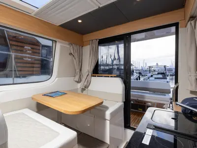 Salon of POSEIDON, a Nimbus Commuter C11 motorboat at Split, Croatia