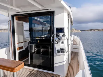 Deck of POSEIDON, a Nimbus Commuter C11 motorboat at Split, Croatia