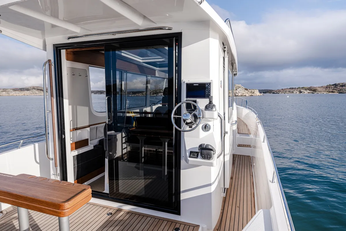 Deck of POSEIDON, a Nimbus Commuter C11 motorboat at Split, Croatia