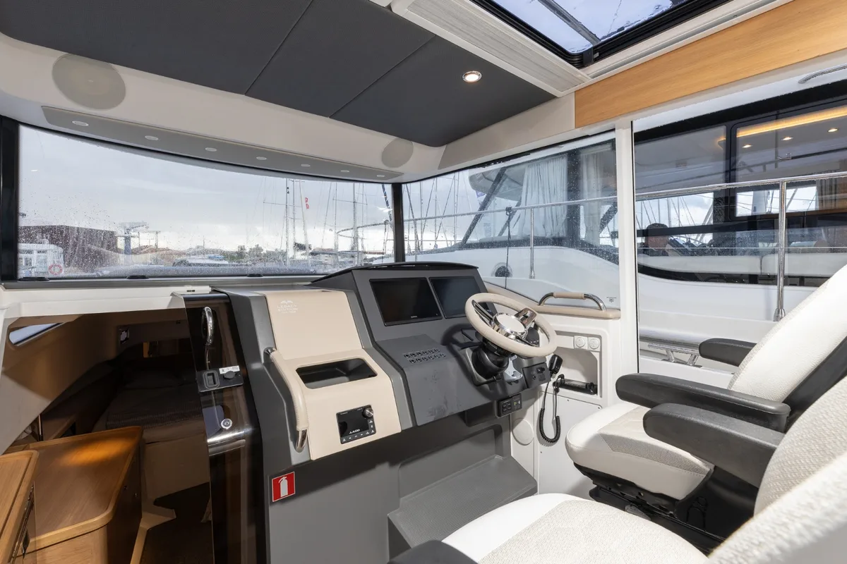 Cockpit of POSEIDON, a Nimbus Commuter C11 motorboat at Split, Croatia