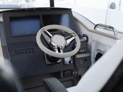 Cockpit of POSEIDON, a Nimbus Commuter C11 motorboat at Split, Croatia