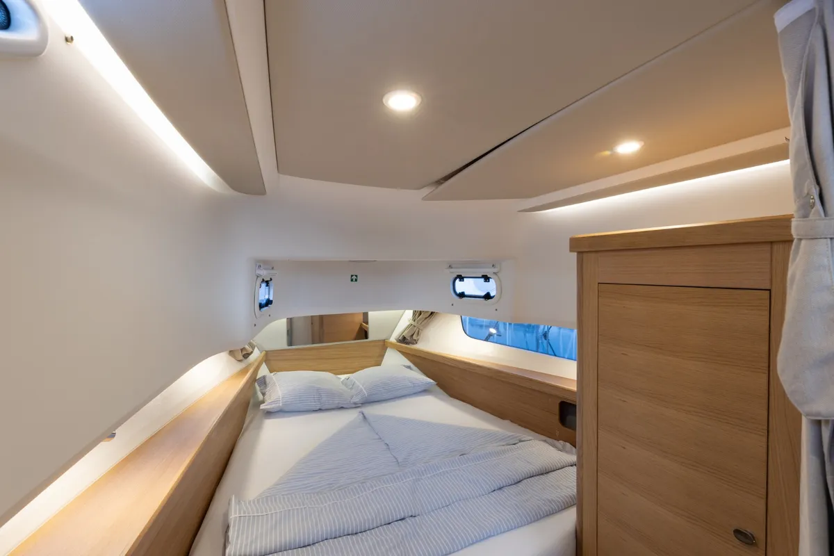 Cabin on POSEIDON, a Nimbus Commuter C11 motorboat at Split, Croatia
