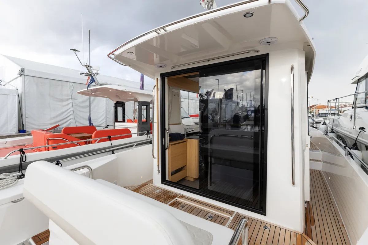 Deck of POSEIDON, a Nimbus Commuter C11 motorboat at Split, Croatia