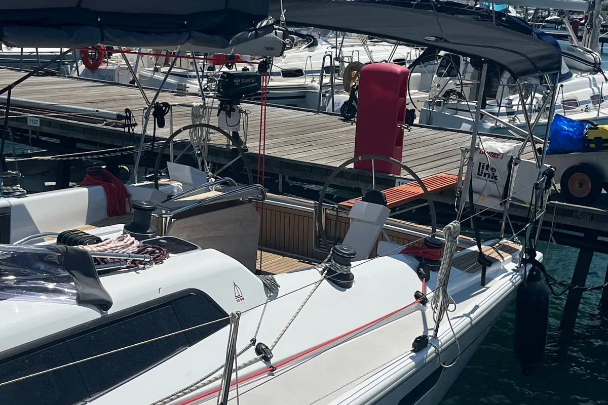 Deck of Jenny, a Dehler 38 SQ sailboat at Punat, Croatia