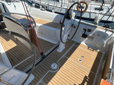 Cockpit of Jenny, a Dehler 38 SQ sailboat at Punat, Croatia