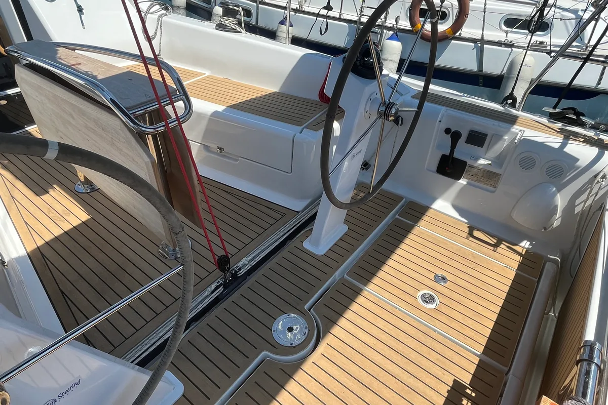 Cockpit of Jenny, a Dehler 38 SQ sailboat at Punat, Croatia