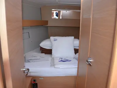 Cabin on Cordelia, a Dufour 390 Grand Large sailboat at Marmaris, Turkey
