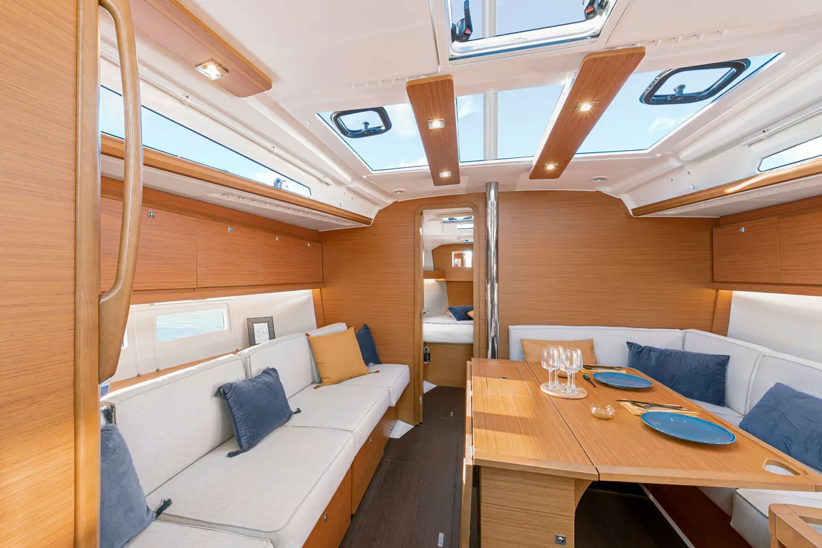 Salon of Cordelia, a Dufour 390 Grand Large sailboat at Marmaris, Turkey